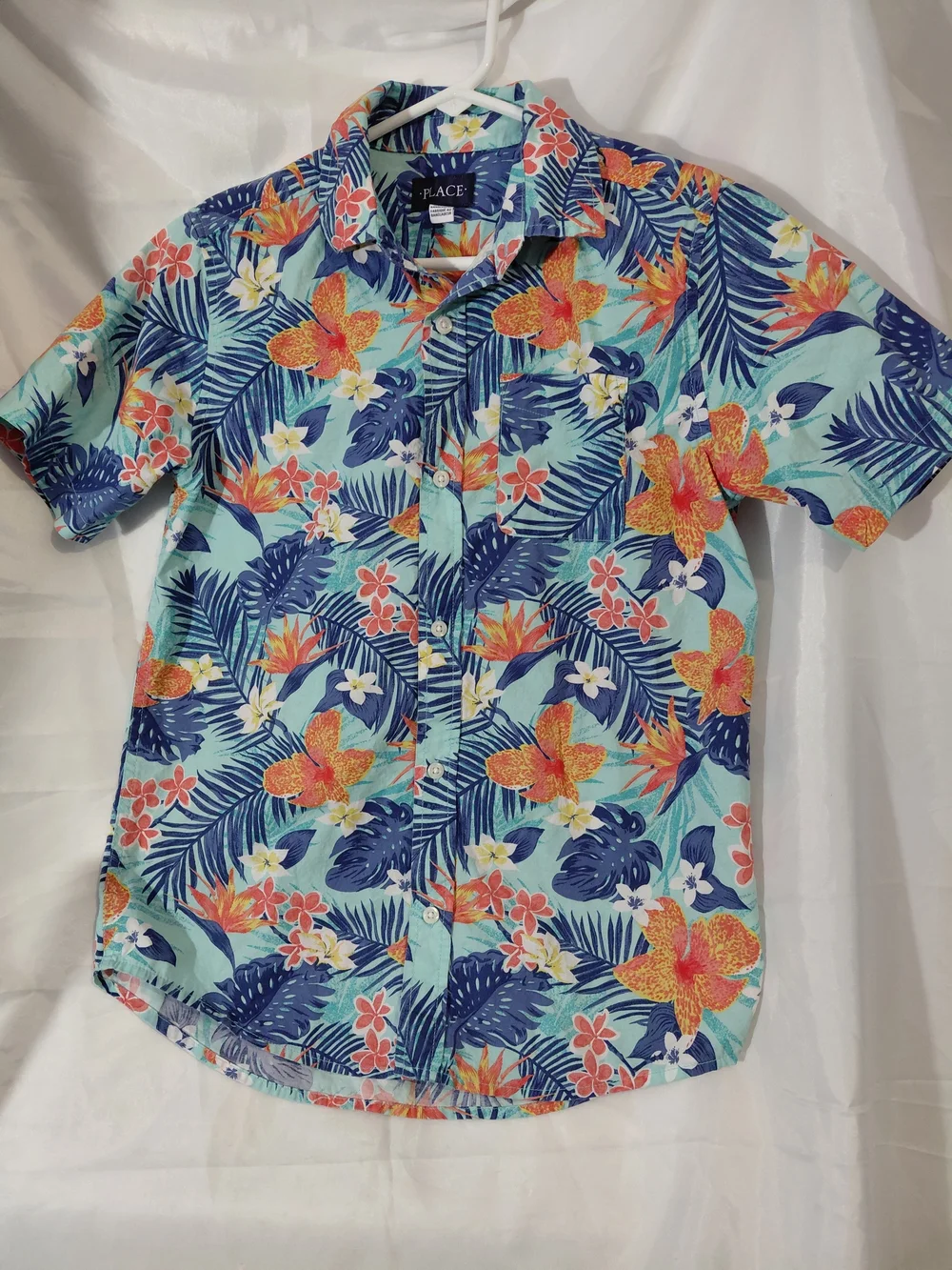 The Children's Place Aqua Tropical Floral Short-Sleeve Button-Up Shirt
